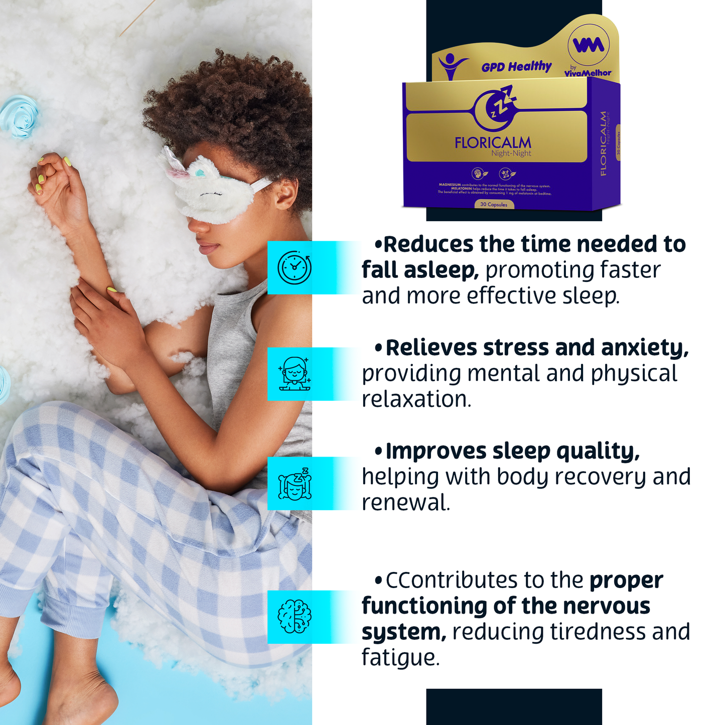 Floricalm Night Night Dietary Supplement, Relaxation and improve sleep quality, 30 Capsules