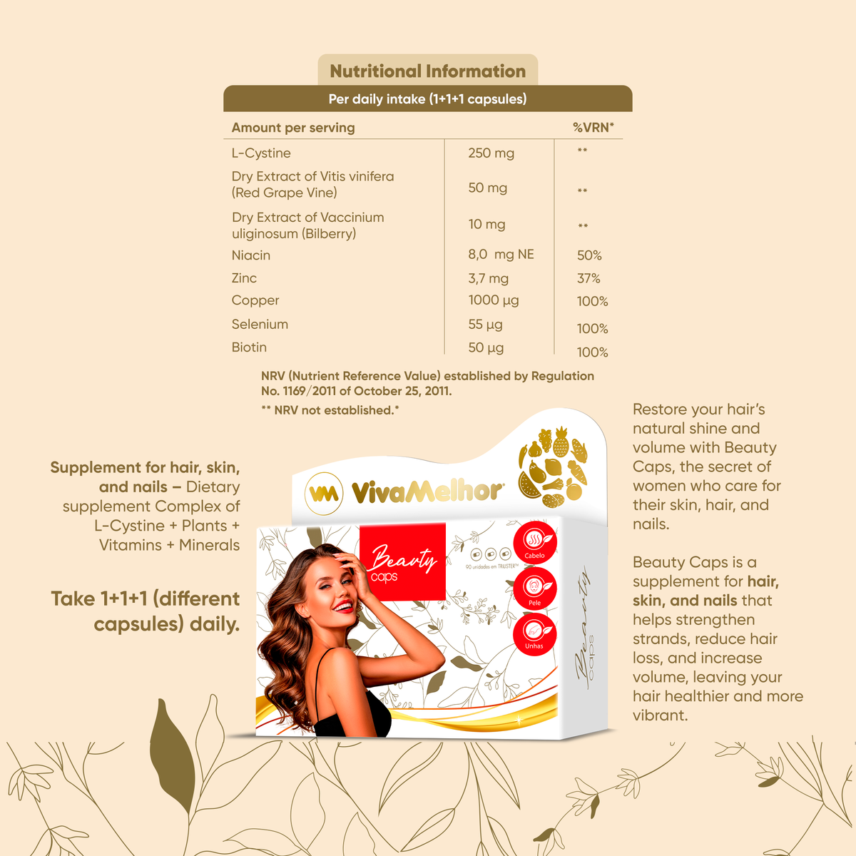 Beauty Caps Dietary Supplement, Hair, Skin, and Nail Support, 60 Capsules