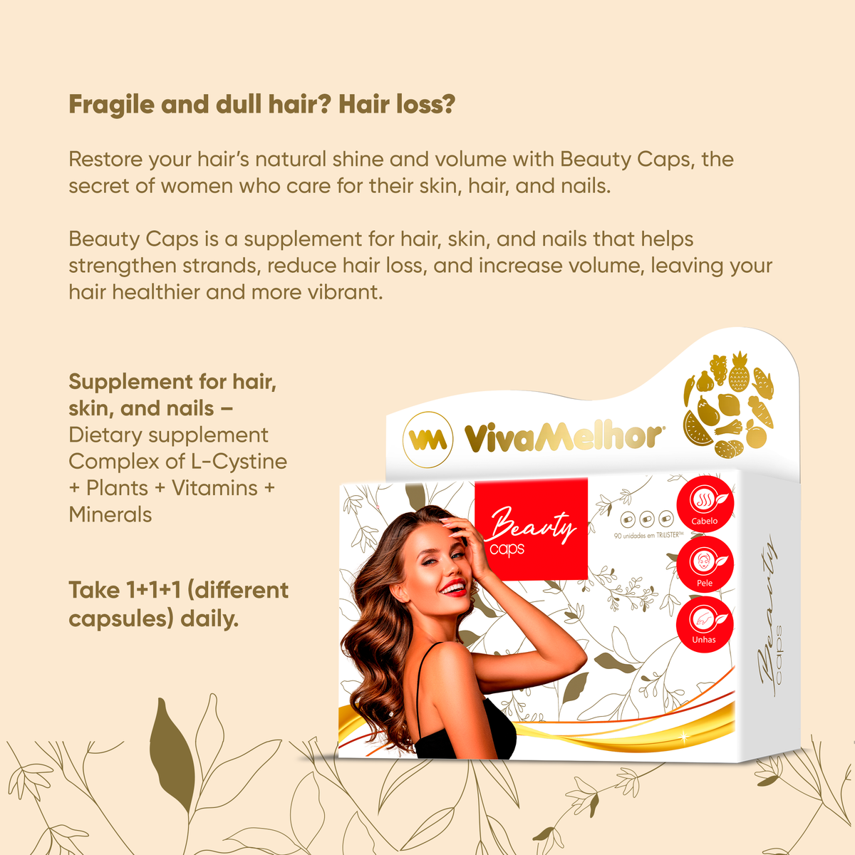 Beauty Caps Dietary Supplement, Hair, Skin, and Nail Support, 60 Capsules