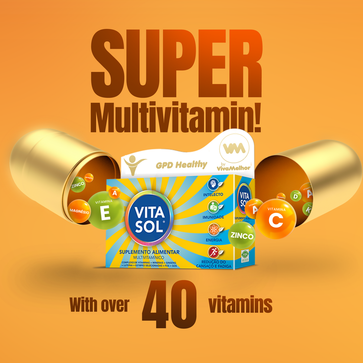 Vitasol Supplement, +40 Multivitamin and Mineral Support, 30 Tablets